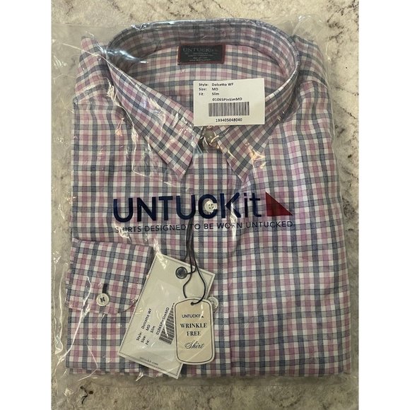 NWT UNTUCKit LS Button Up Shirt | Blue Pink Plaid | Dolcetto WF | Men’s M • Slim - Picture 1 of 6